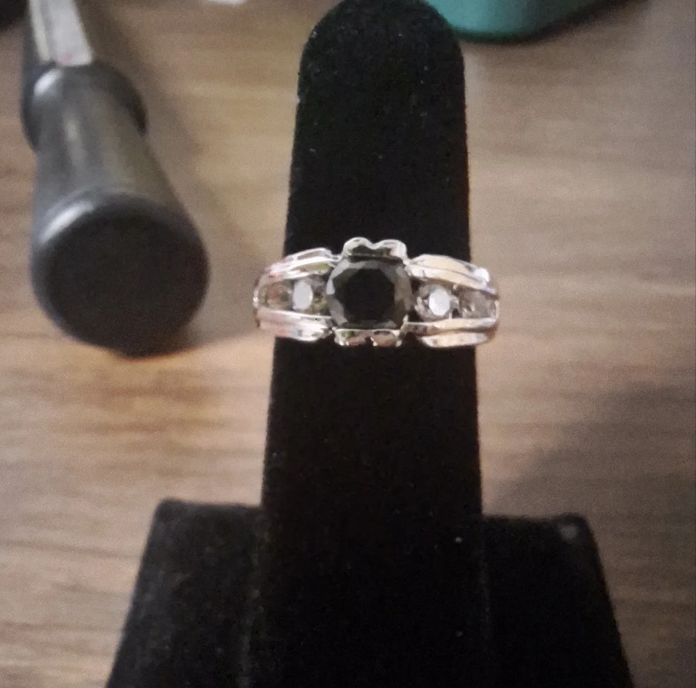 Swarovski Crystal Elements Silver and Black Gemstone Ring